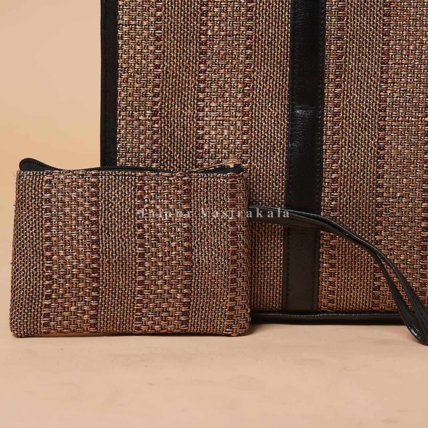 Jute Brown Hand Bag with Pouch
