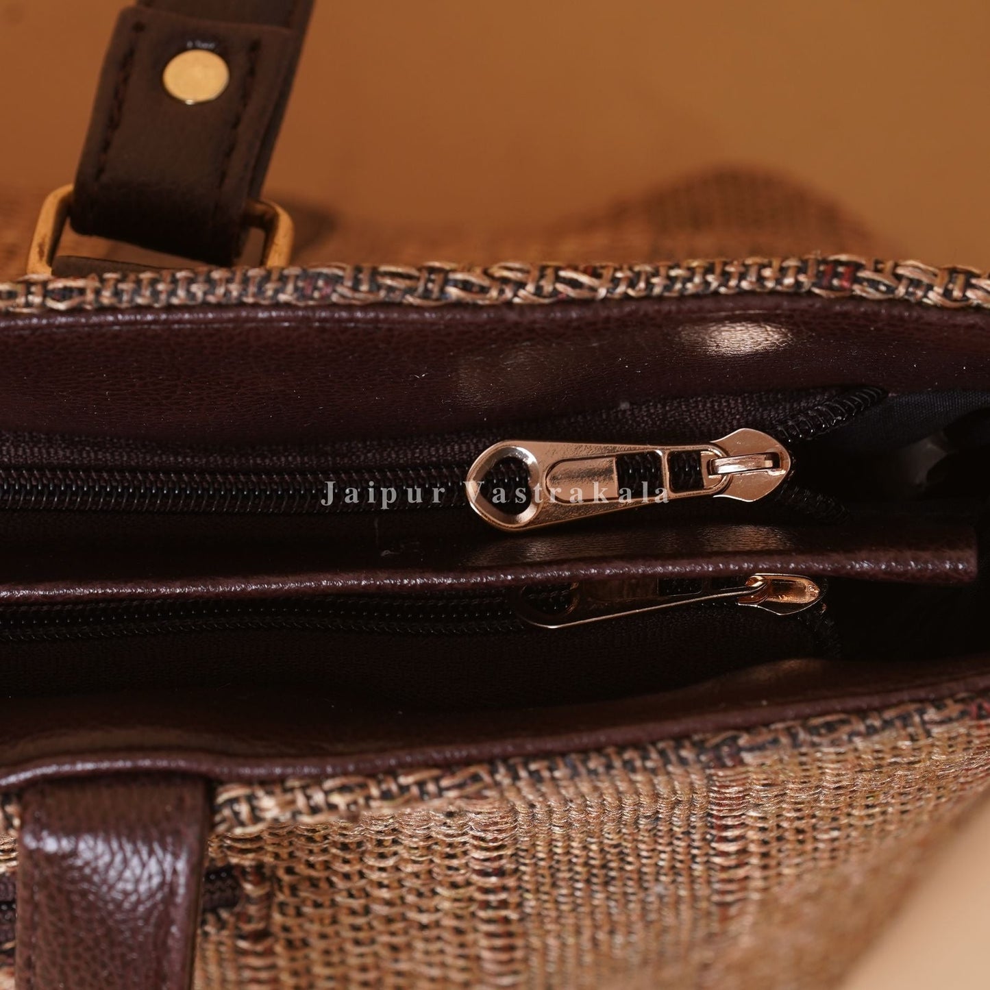 Brown Jacquard Hand Bag