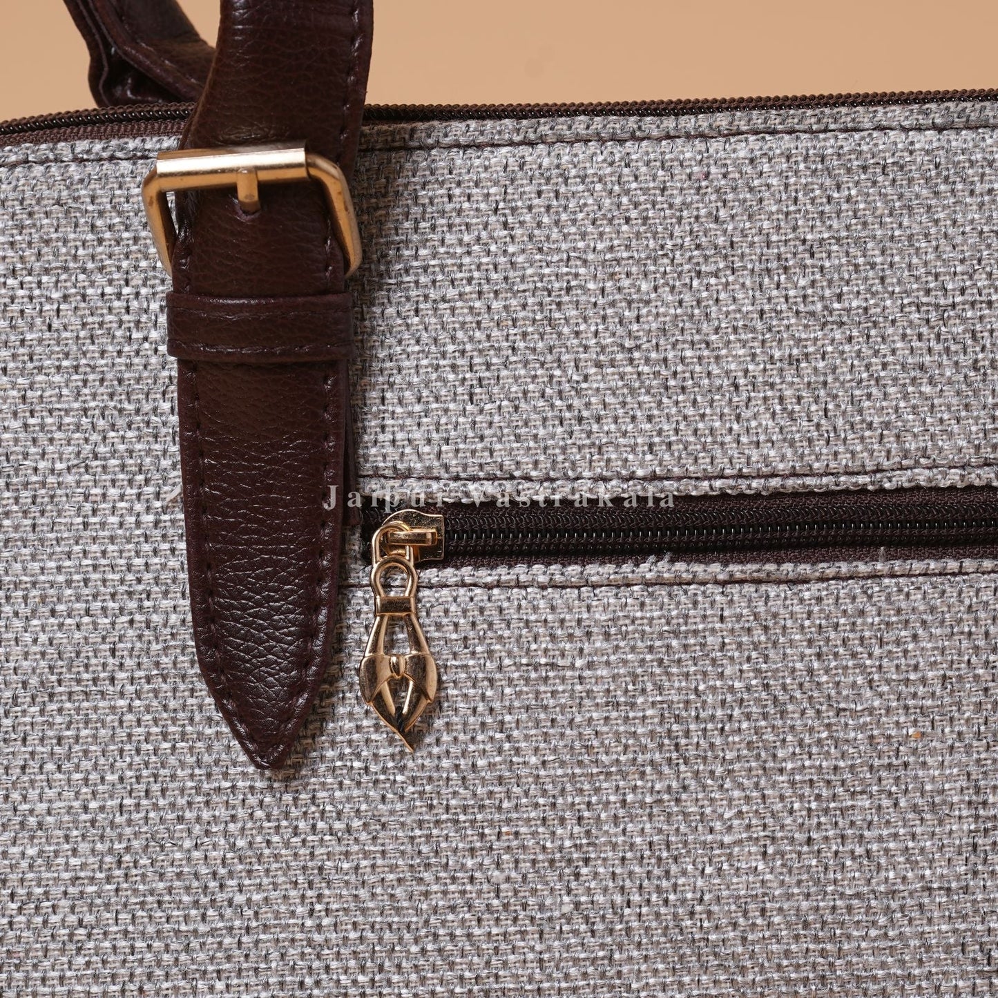 Silver Gray Jute Hand Bag with Pouch