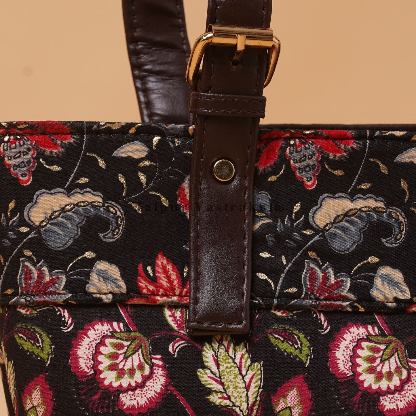 Black Flora Patch Tote Bag