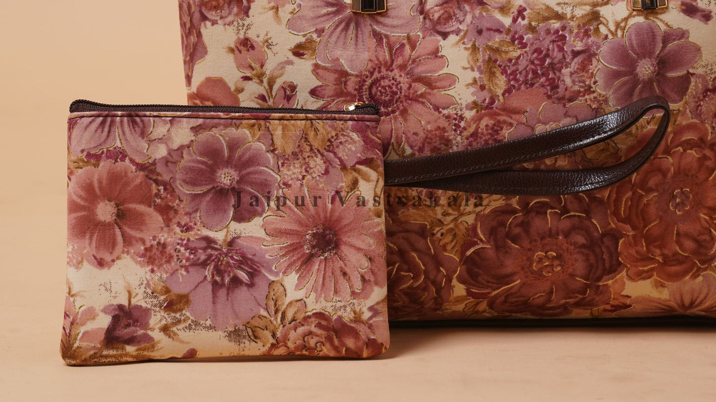 Rosy Hues Hand Bag with Pouch
