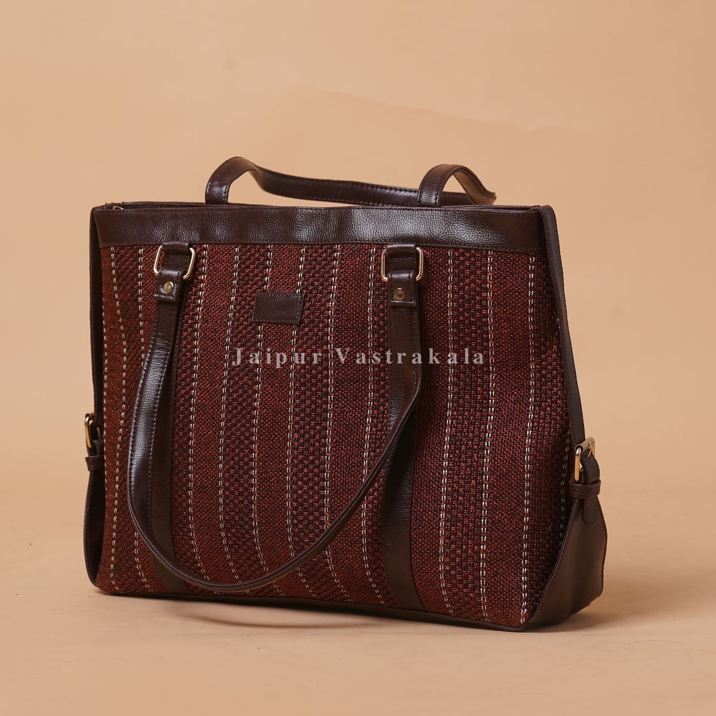 Burgundy Jacquard Leather Wrap Laptop Bag