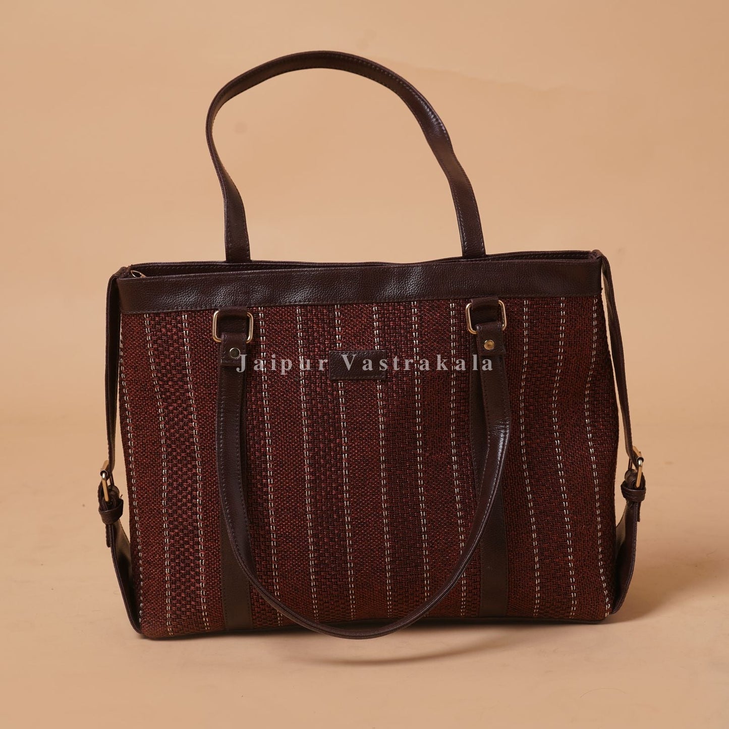 Burgundy Jacquard Leather Wrap Laptop Bag