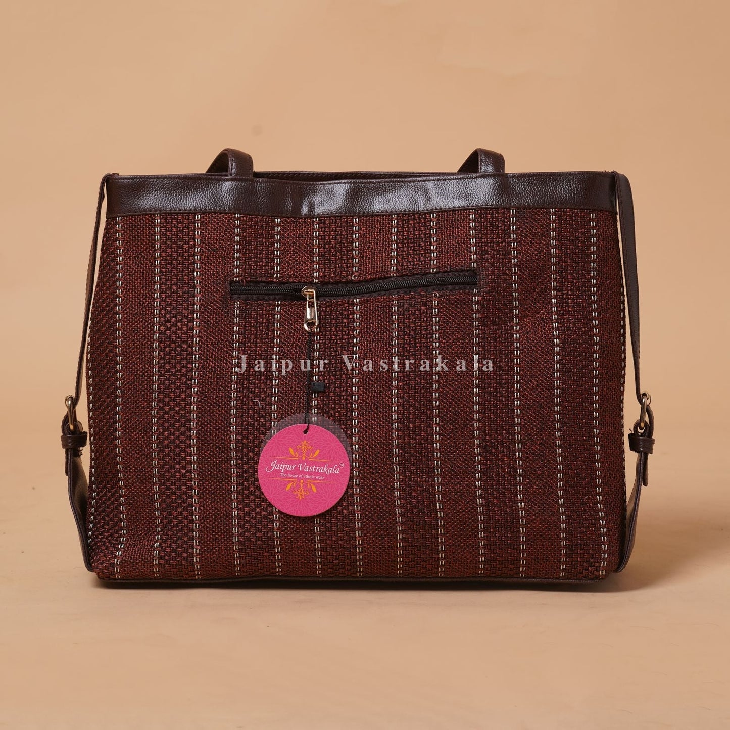 Burgundy Jacquard Leather Wrap Laptop Bag