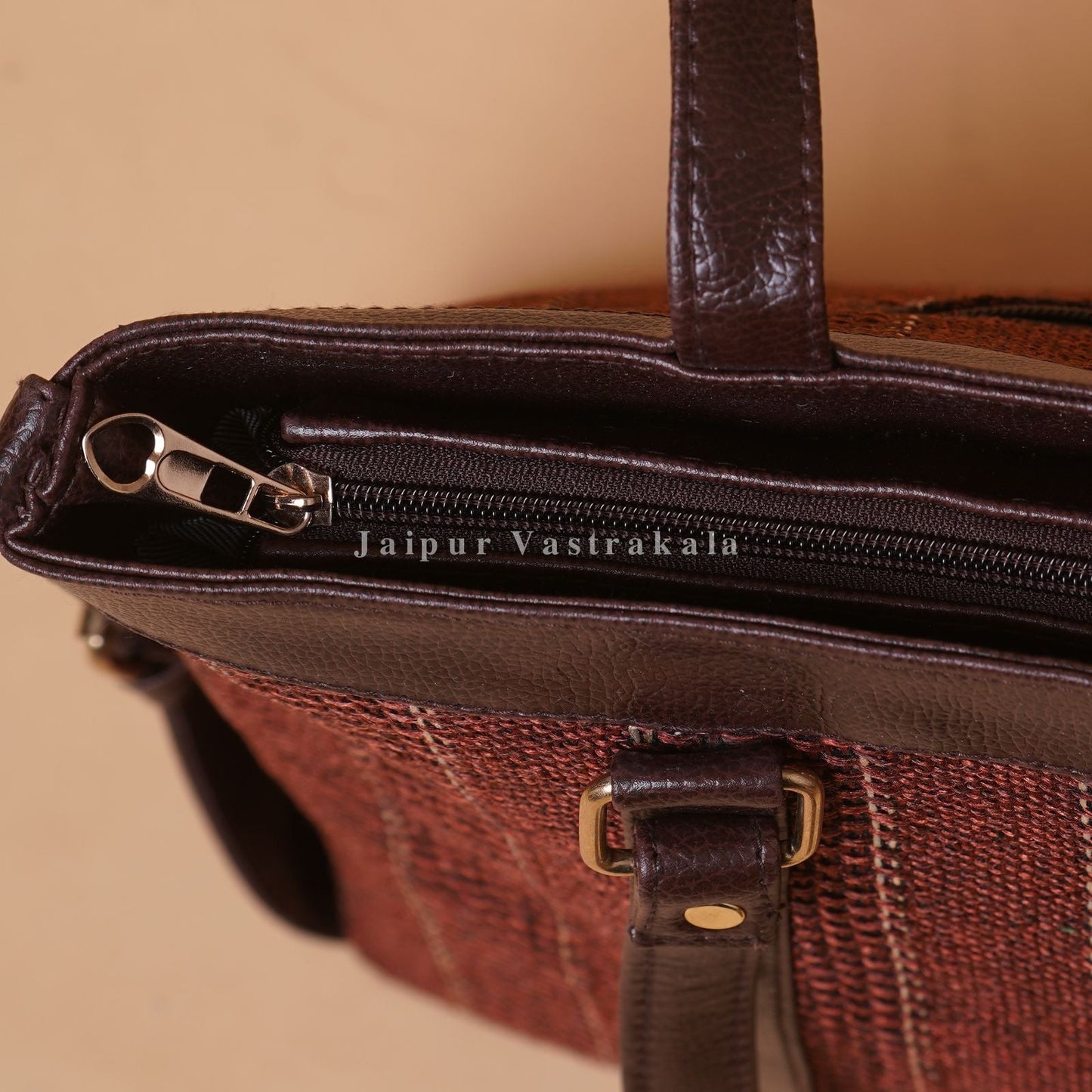 Burgundy Jacquard Leather Wrap Laptop Bag