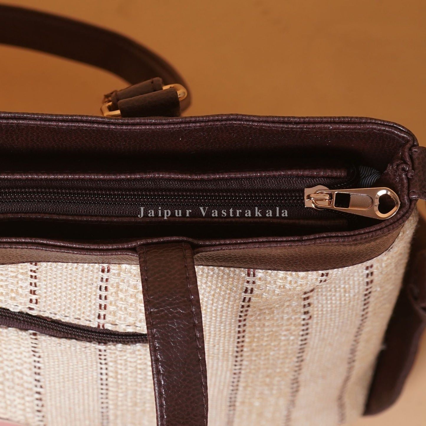Beige Jacquard Leather Wrap Laptop Bag