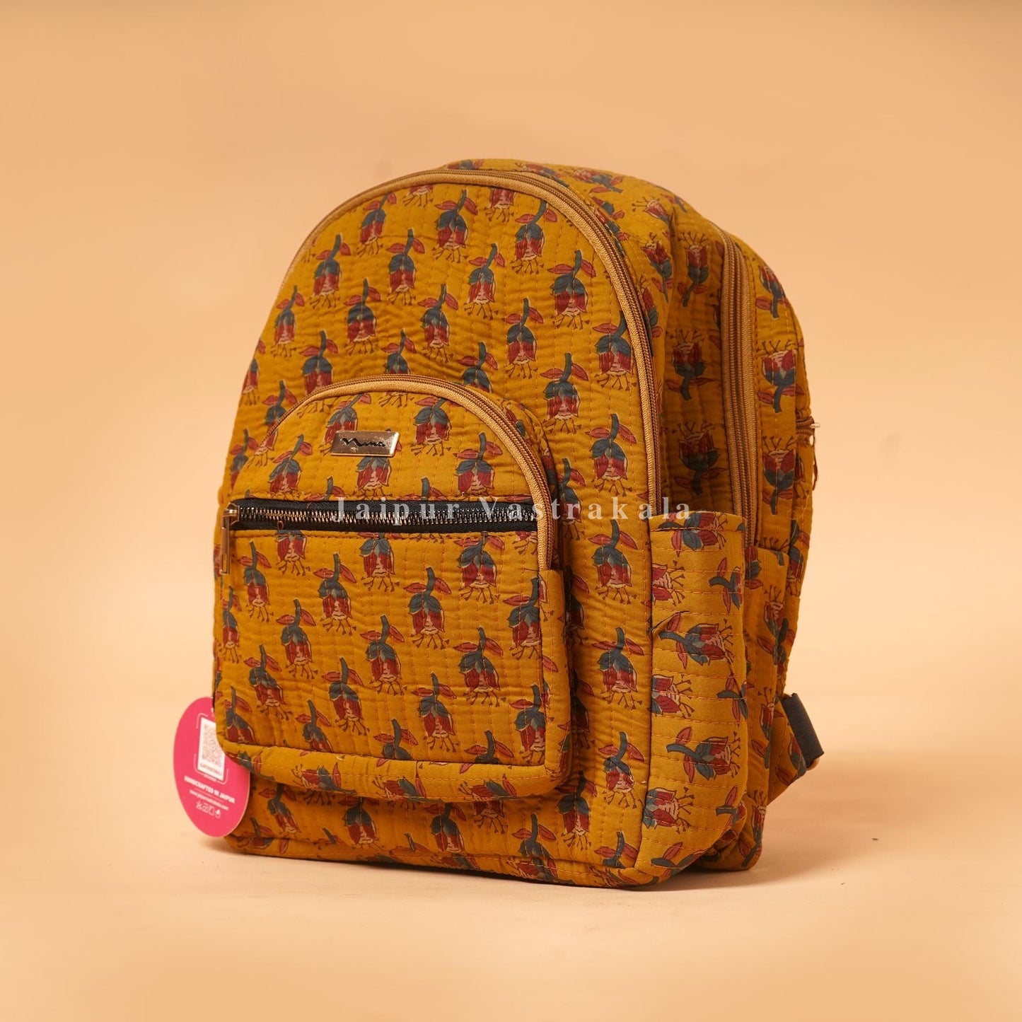 Mustard Booti Quilted Back Pack