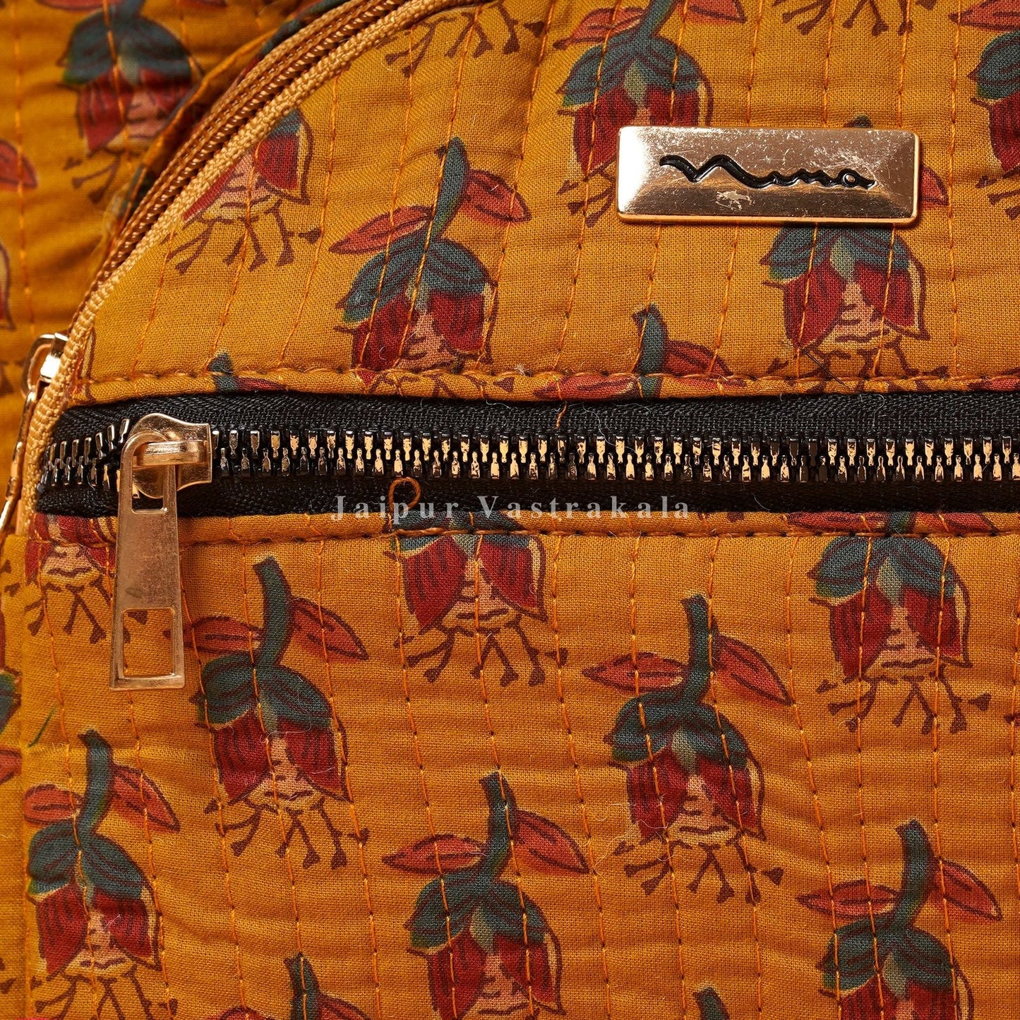 Mustard Booti Quilted Back Pack