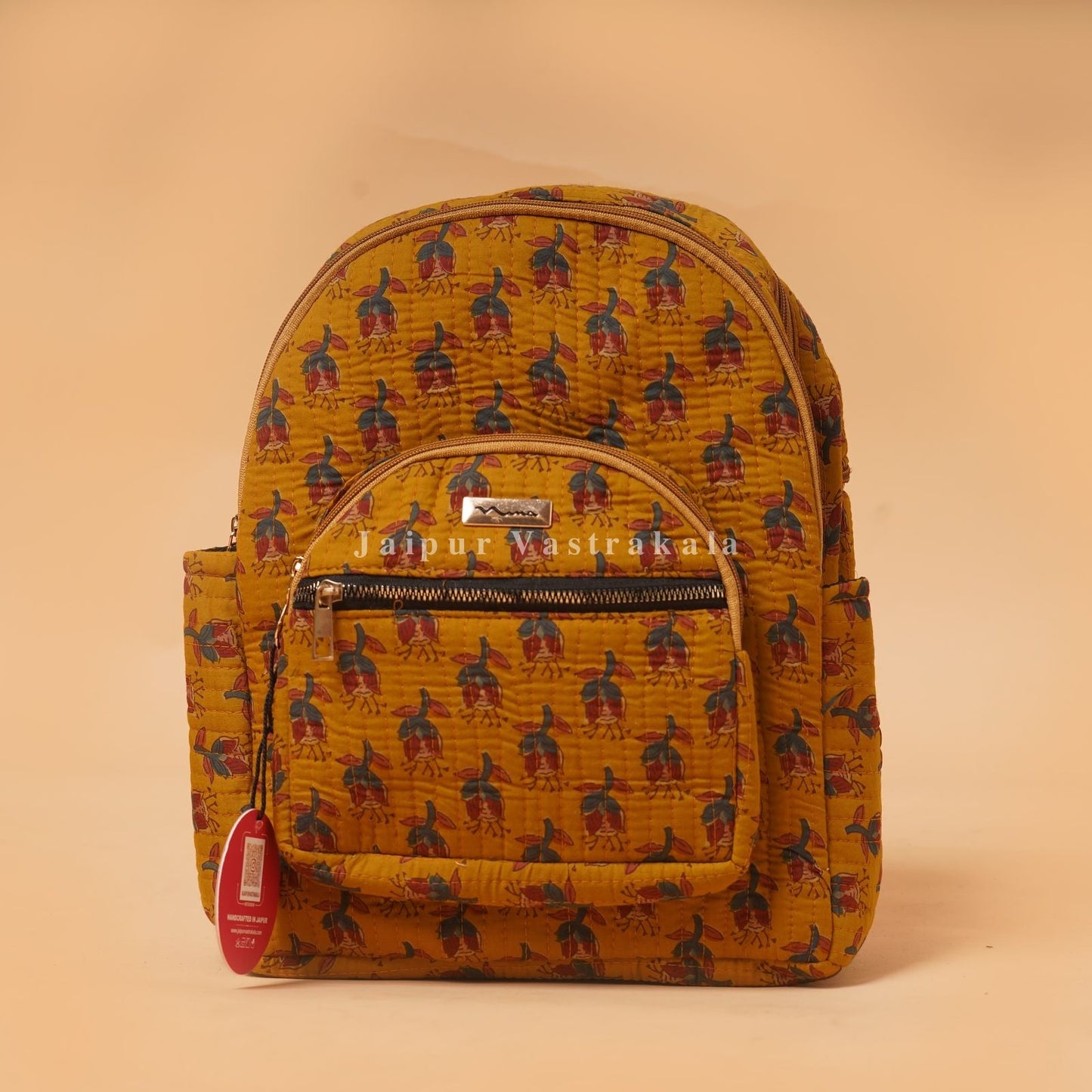 Mustard Booti Quilted Back Pack