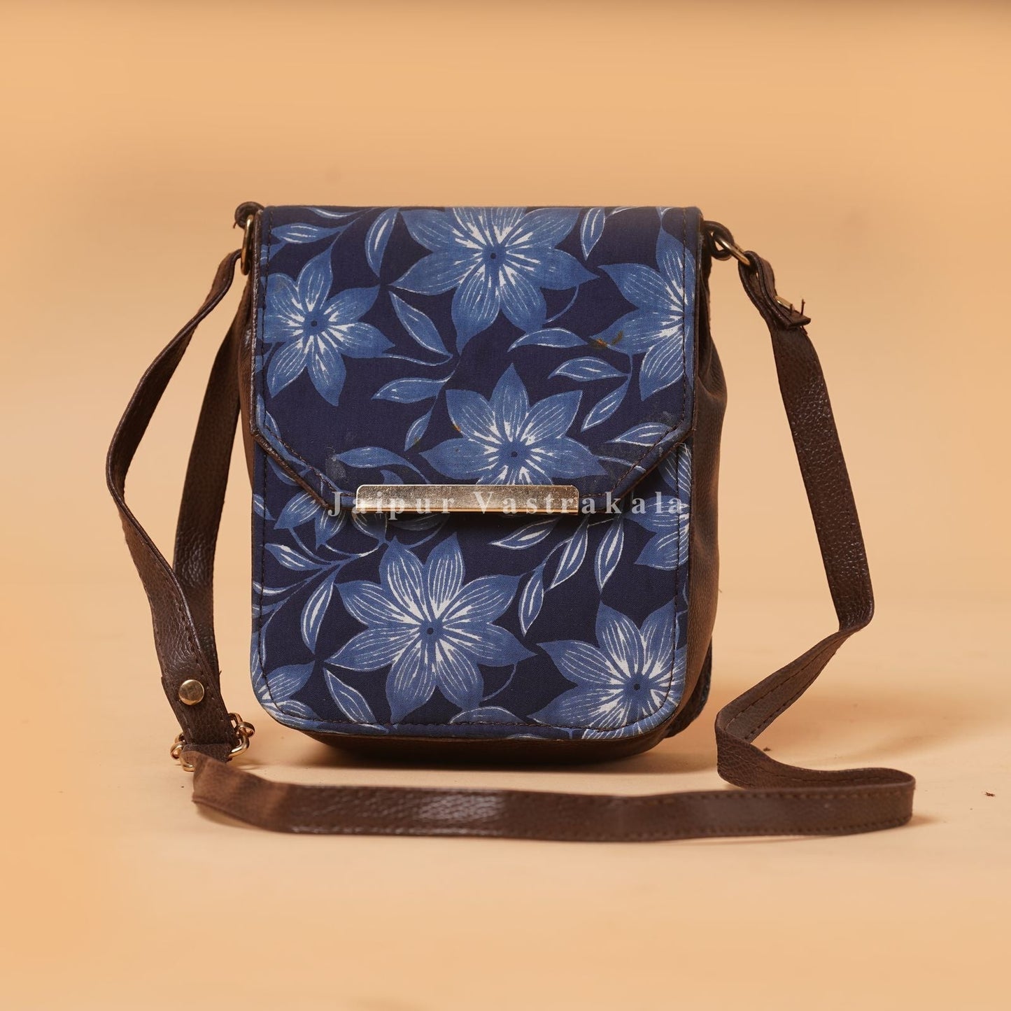 Blue Blossom Hardbox Flap Sling Bag