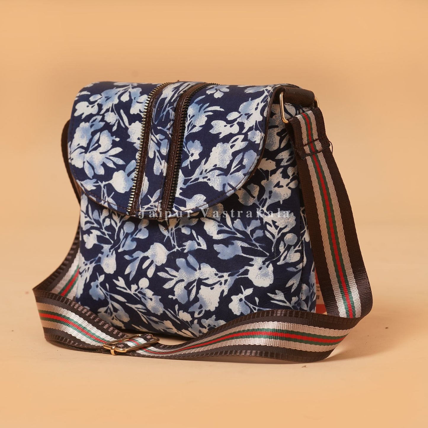 Indigo Petals Nylon Sling Bag