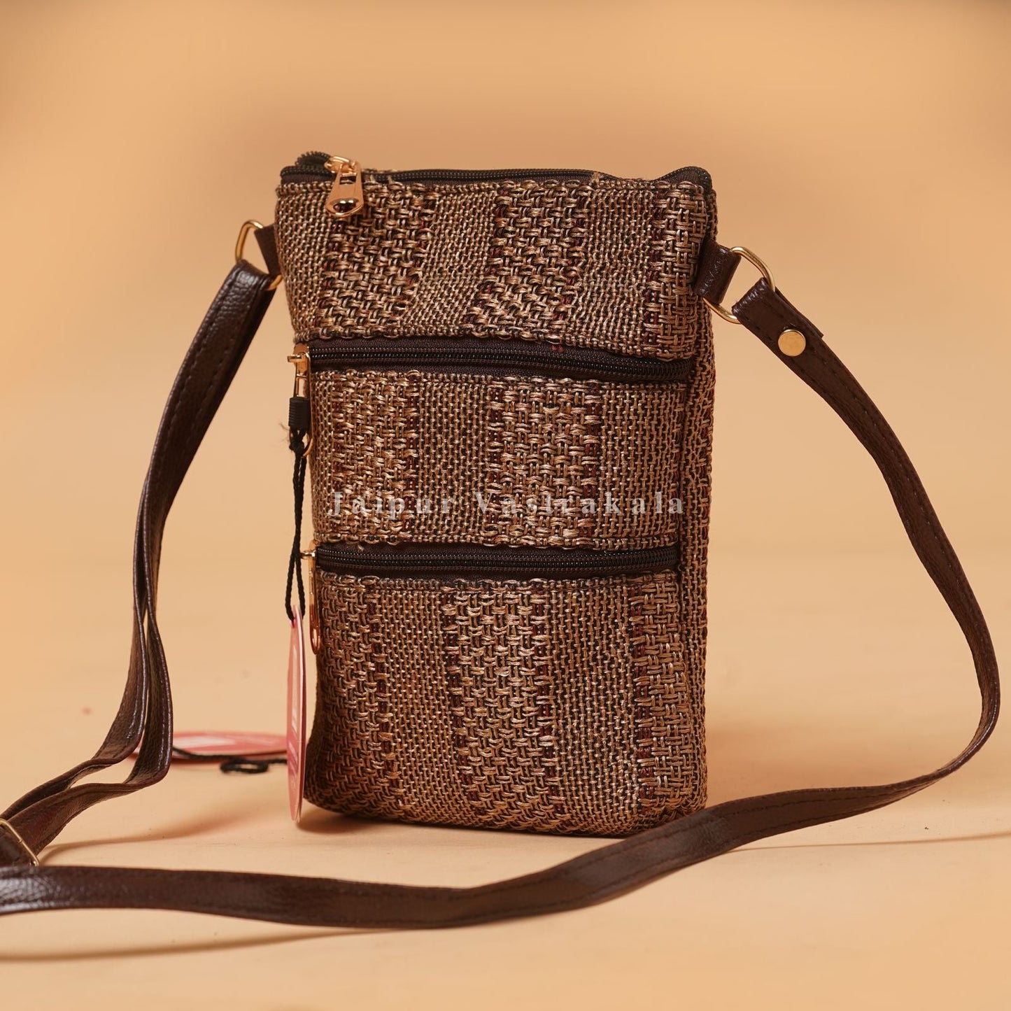Jute Brown MultiPocket Sling Bag