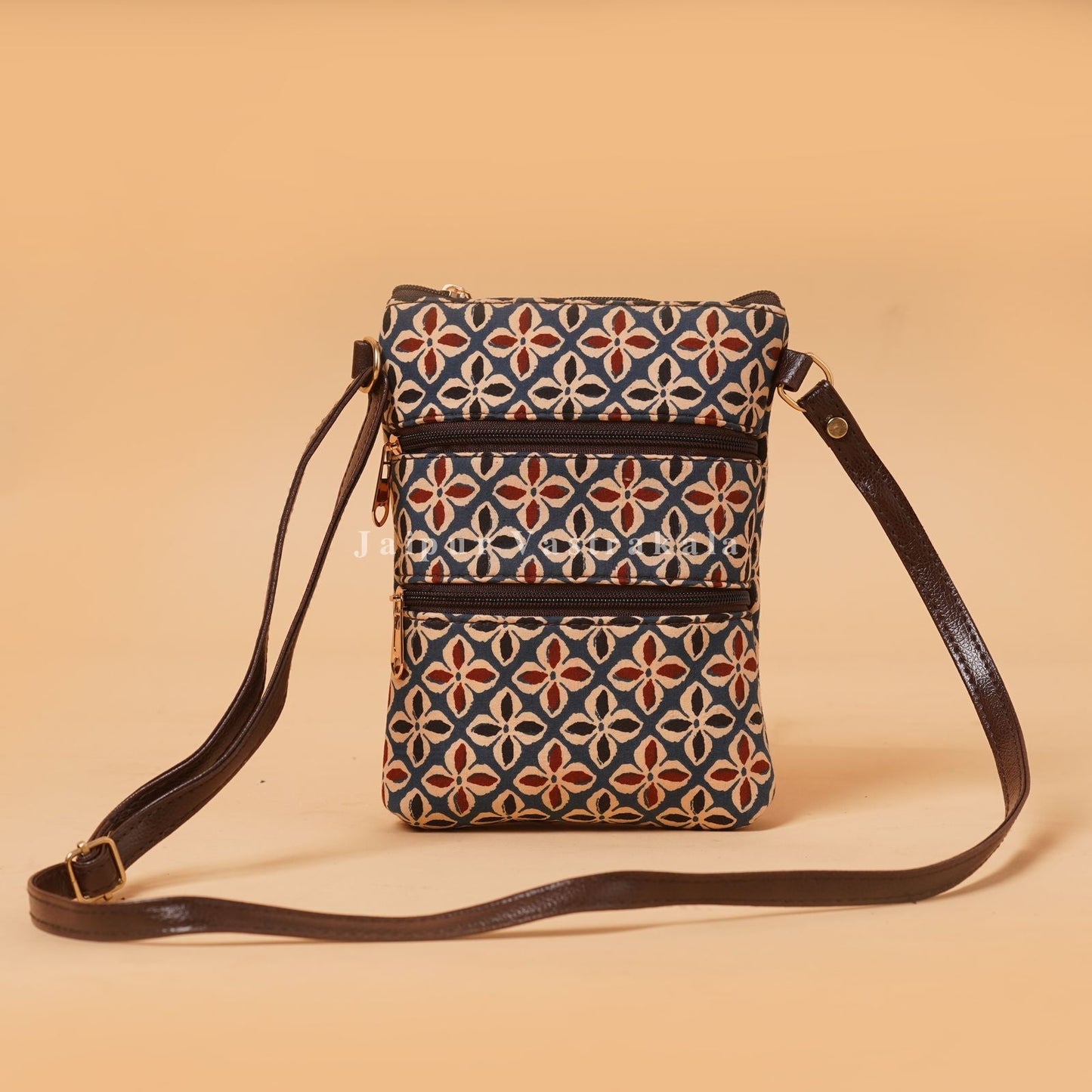 Bagru Floral Dice MultiPocket Sling Bag