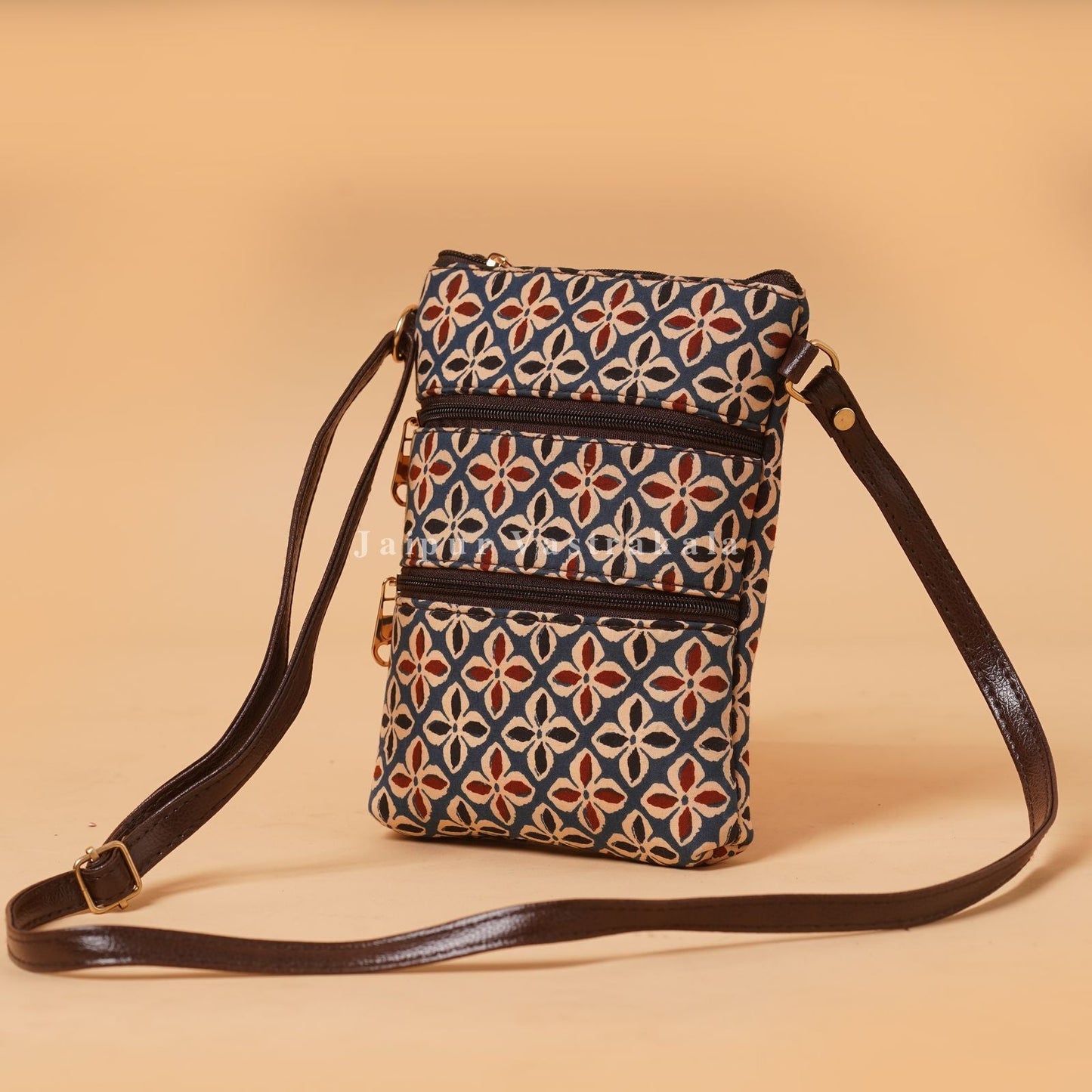 Bagru Floral Dice MultiPocket Sling Bag