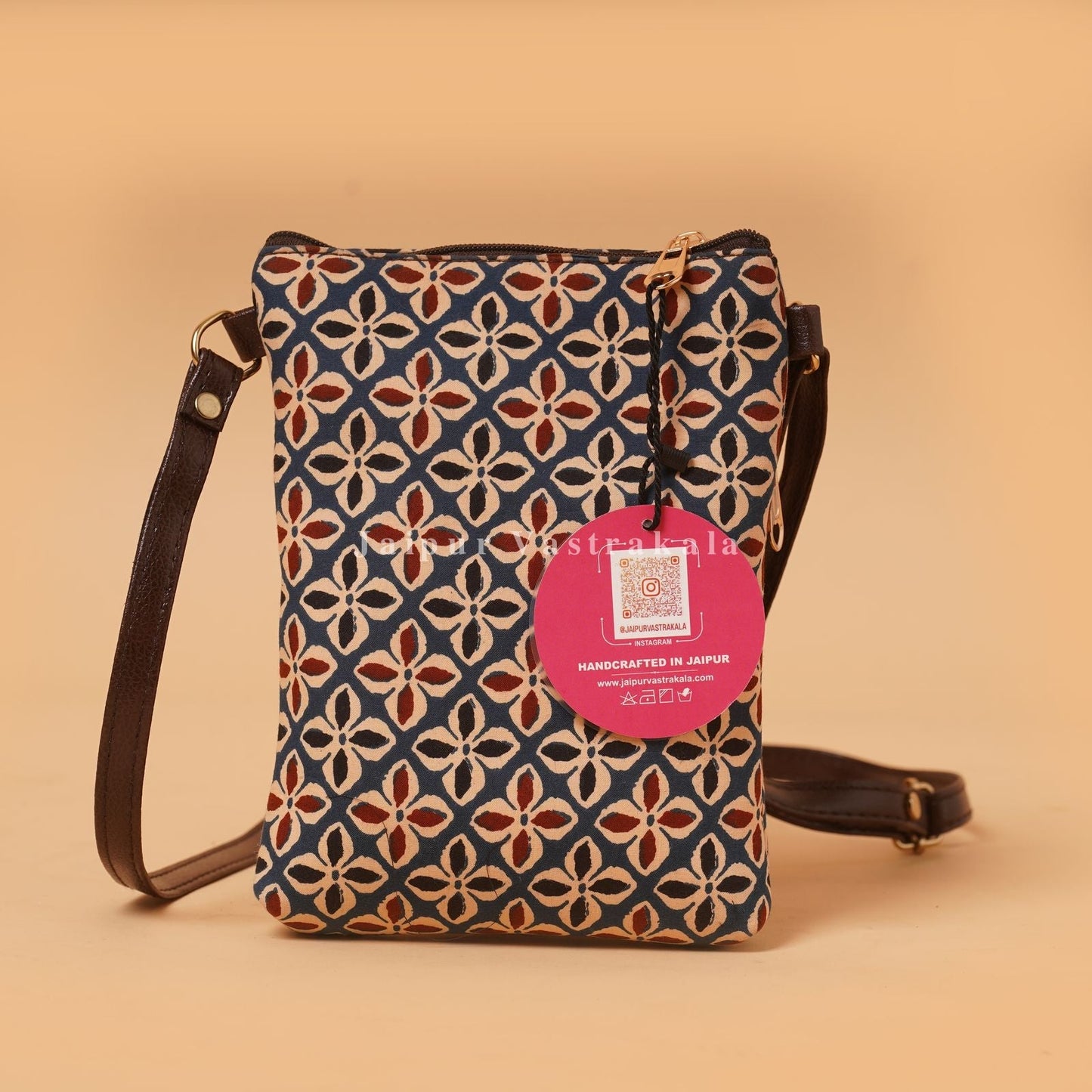 Bagru Floral Dice MultiPocket Sling Bag