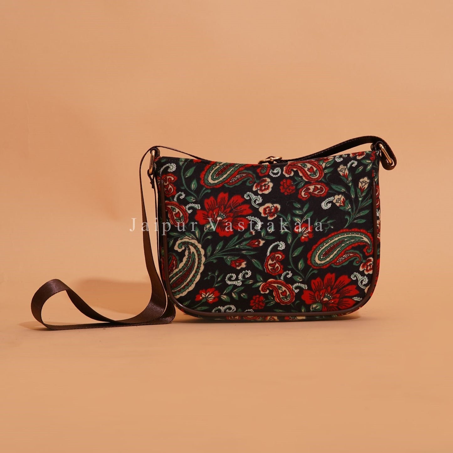 Dark Red Flora Nylon Belt Sling Bag