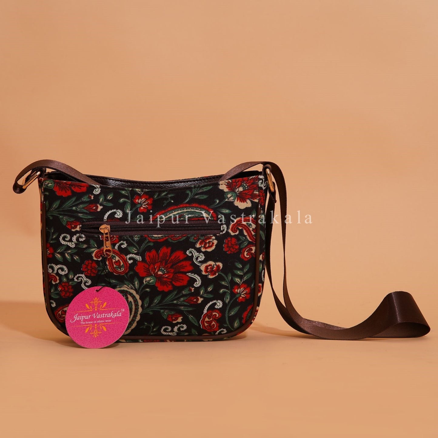 Dark Red Flora Nylon Belt Sling Bag
