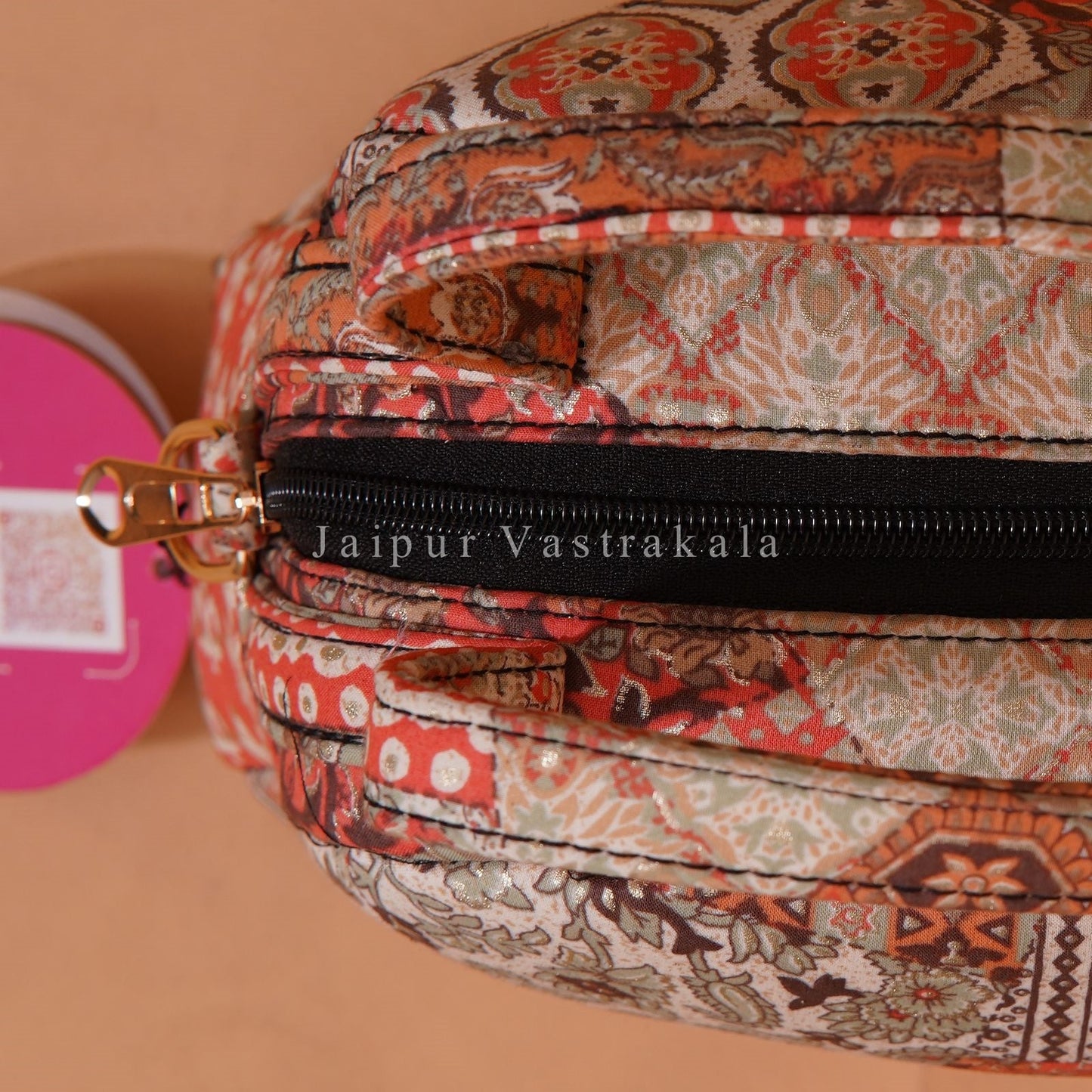 Orange Patchwork Cotton Belt Sling Bag