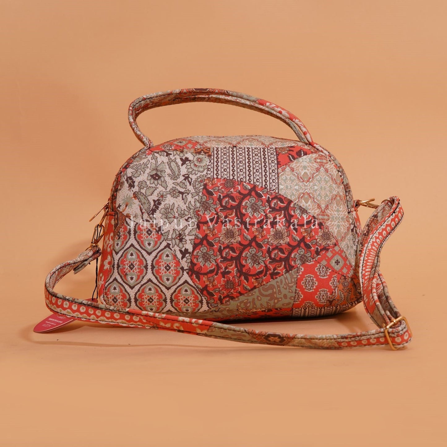 Orange Patchwork Cotton Belt Sling Bag