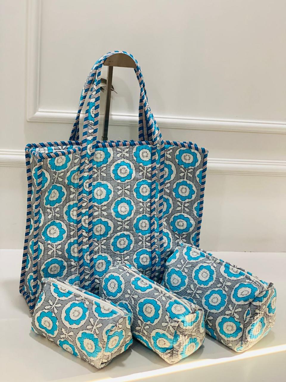 Gray Azure Quilted Tote Bag (Set of 4pcs)