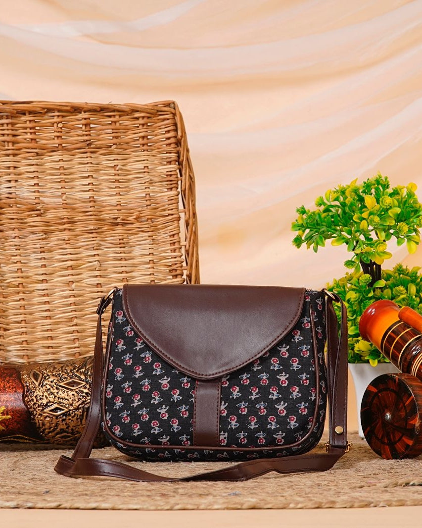 Black Booti Print Sling Bag
