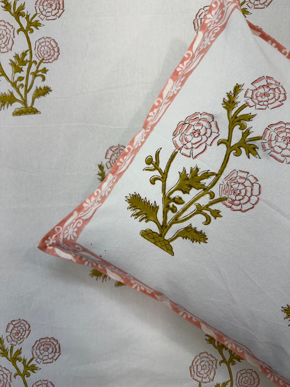Peach Daisy Boota King Bedsheet with Pillow Covers