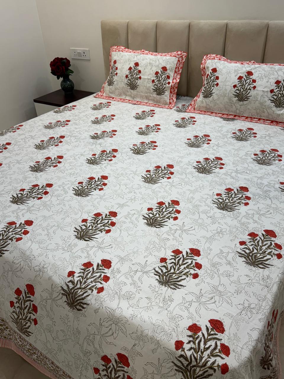Orange Fern Boota King Bedsheet with Pillow Covers