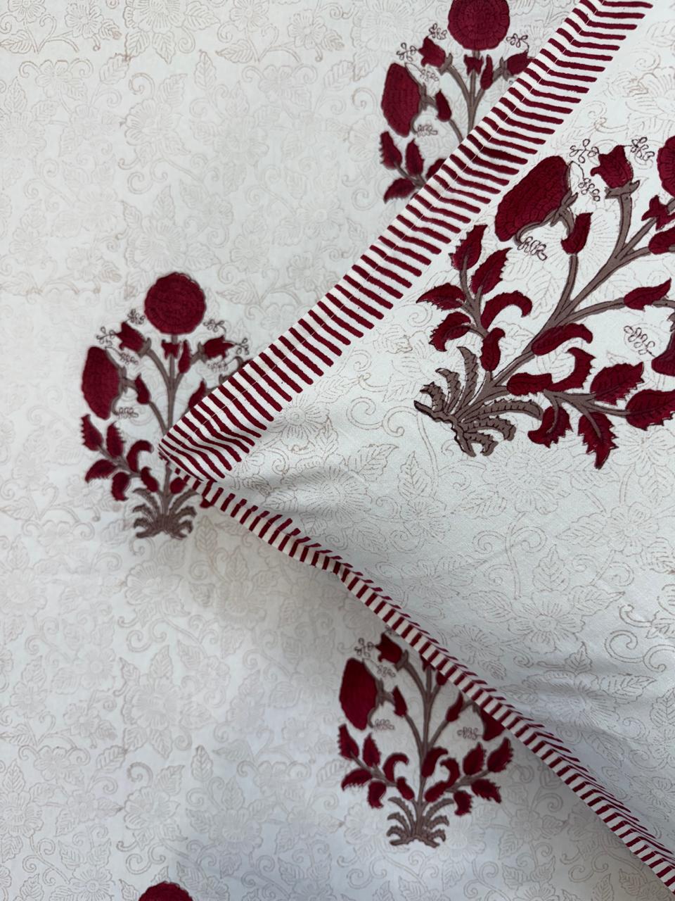 Maroon Boota King Bedsheet with Pillow Covers
