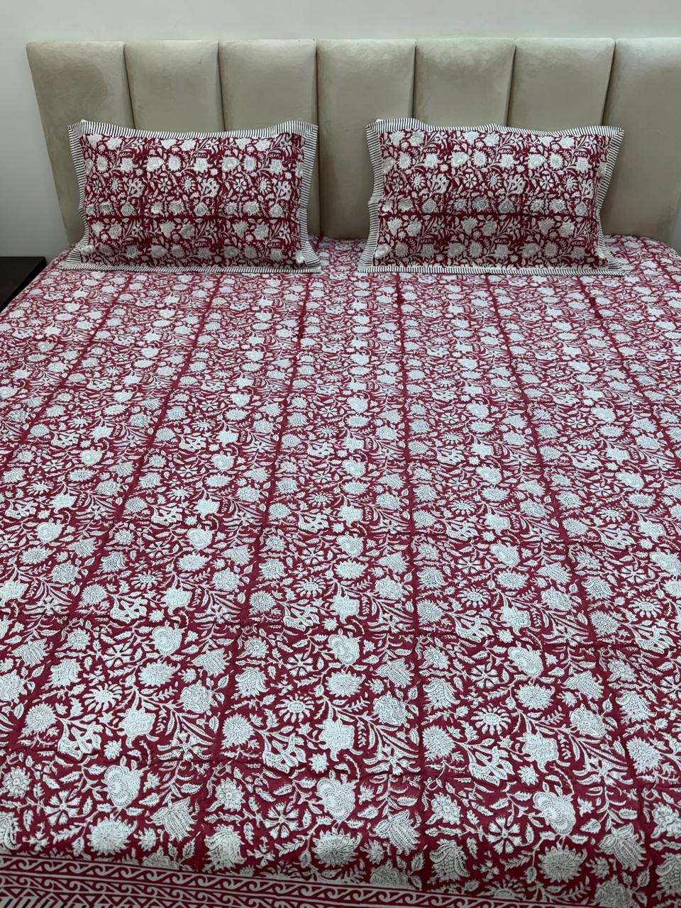 Maroon Jaal King Bedsheet with Pillow Covers