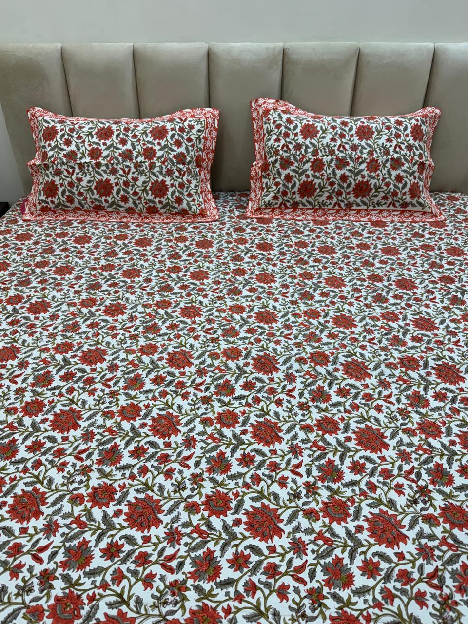 Tangerine Blossom King Bedsheet with Pillow Covers