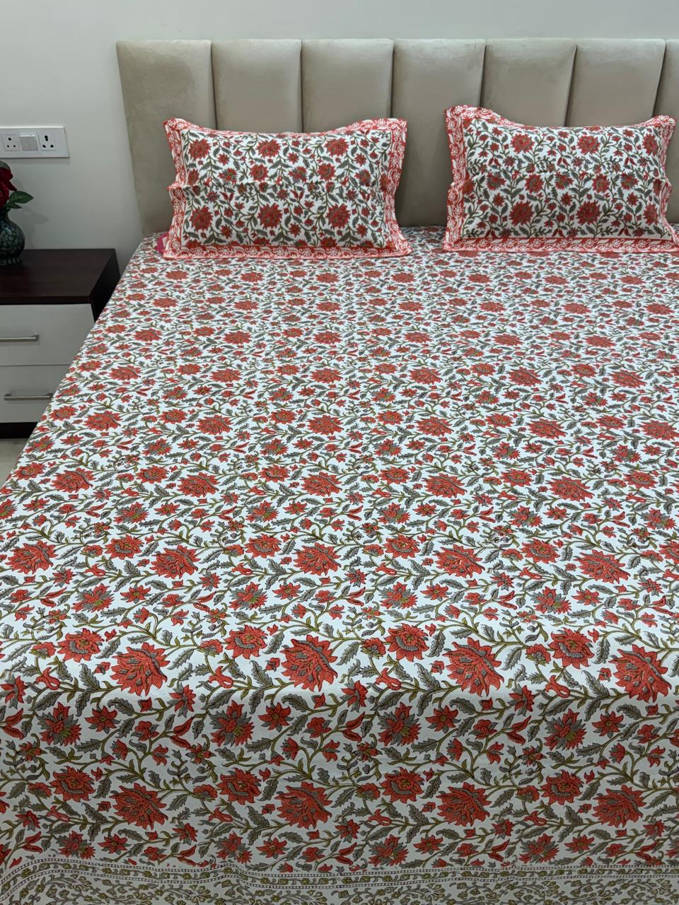 Tangerine Blossom King Bedsheet with Pillow Covers