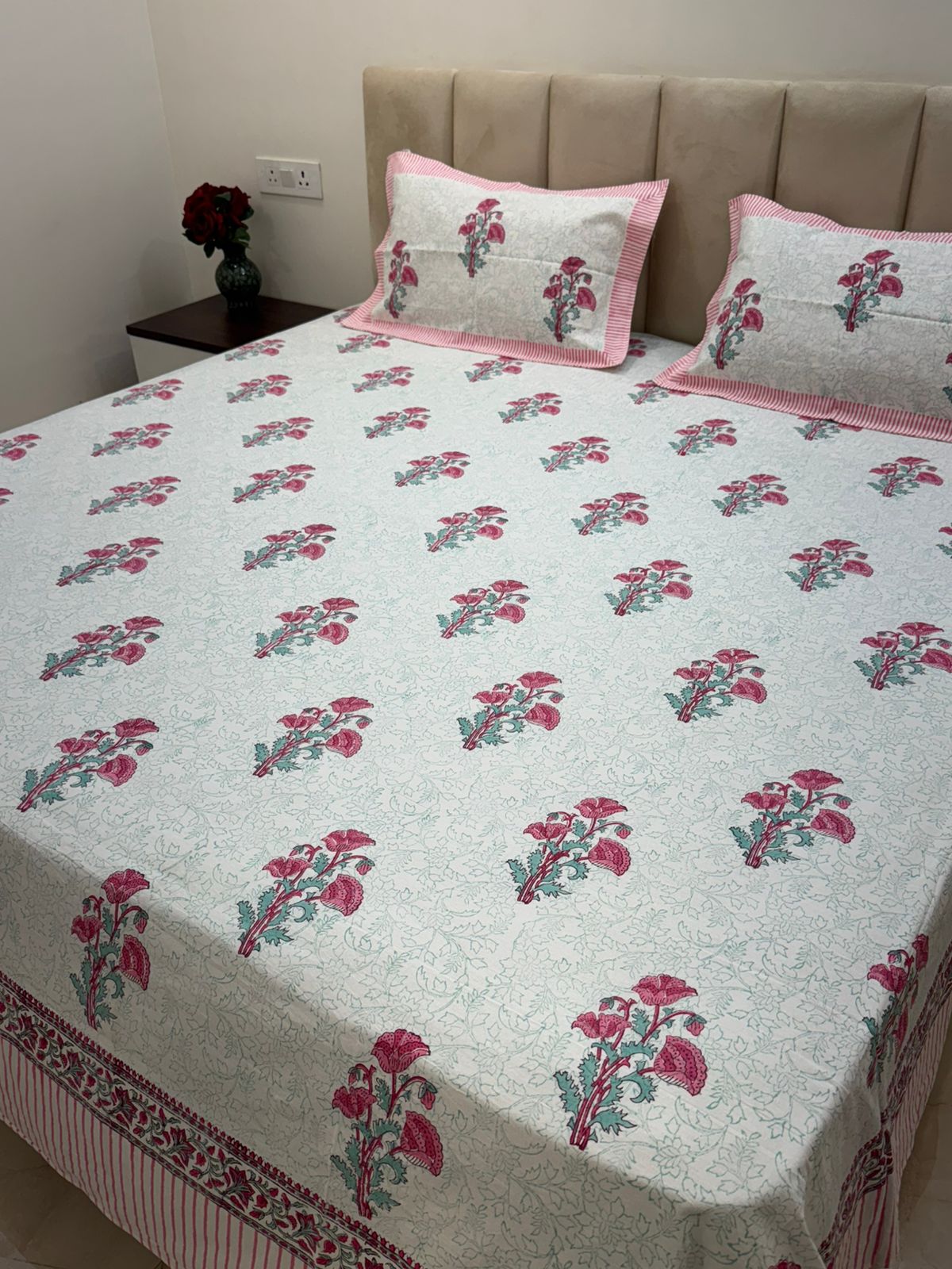 Blush Pink Boota King Bedsheet with Pillow Covers