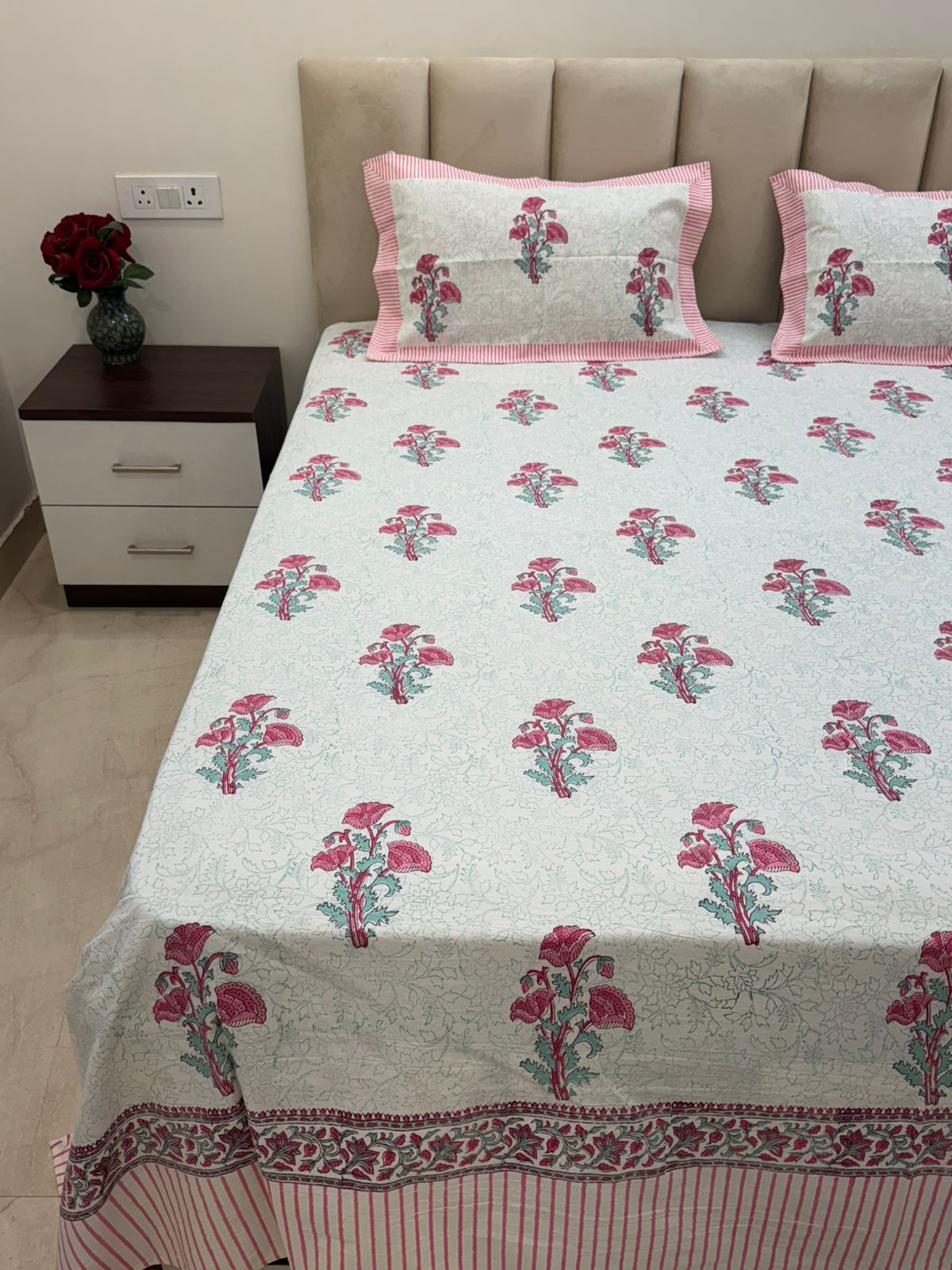 Blush Pink Boota King Bedsheet with Pillow Covers