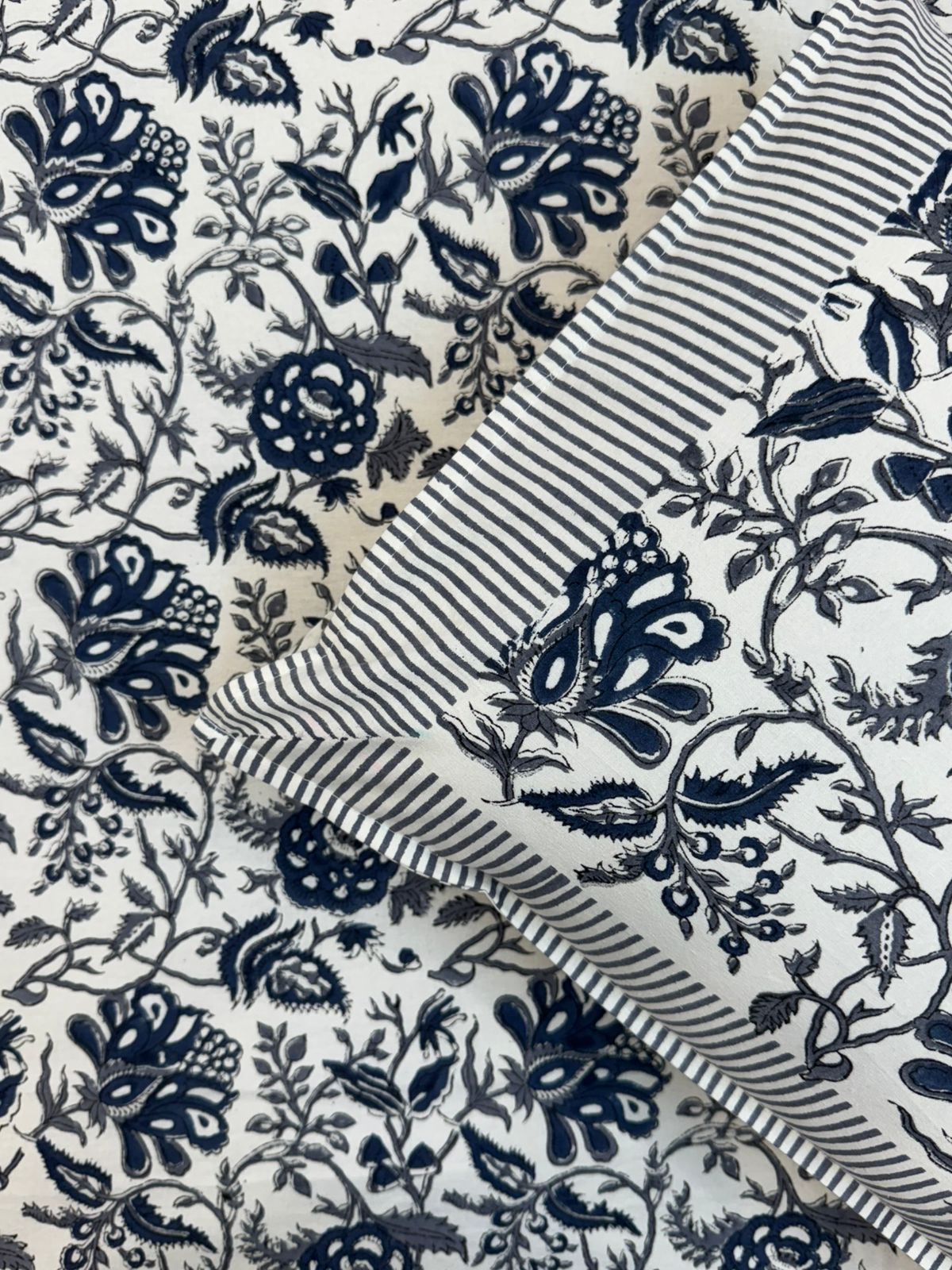 Deep Blue Flora King Bedsheet with Pillow Covers
