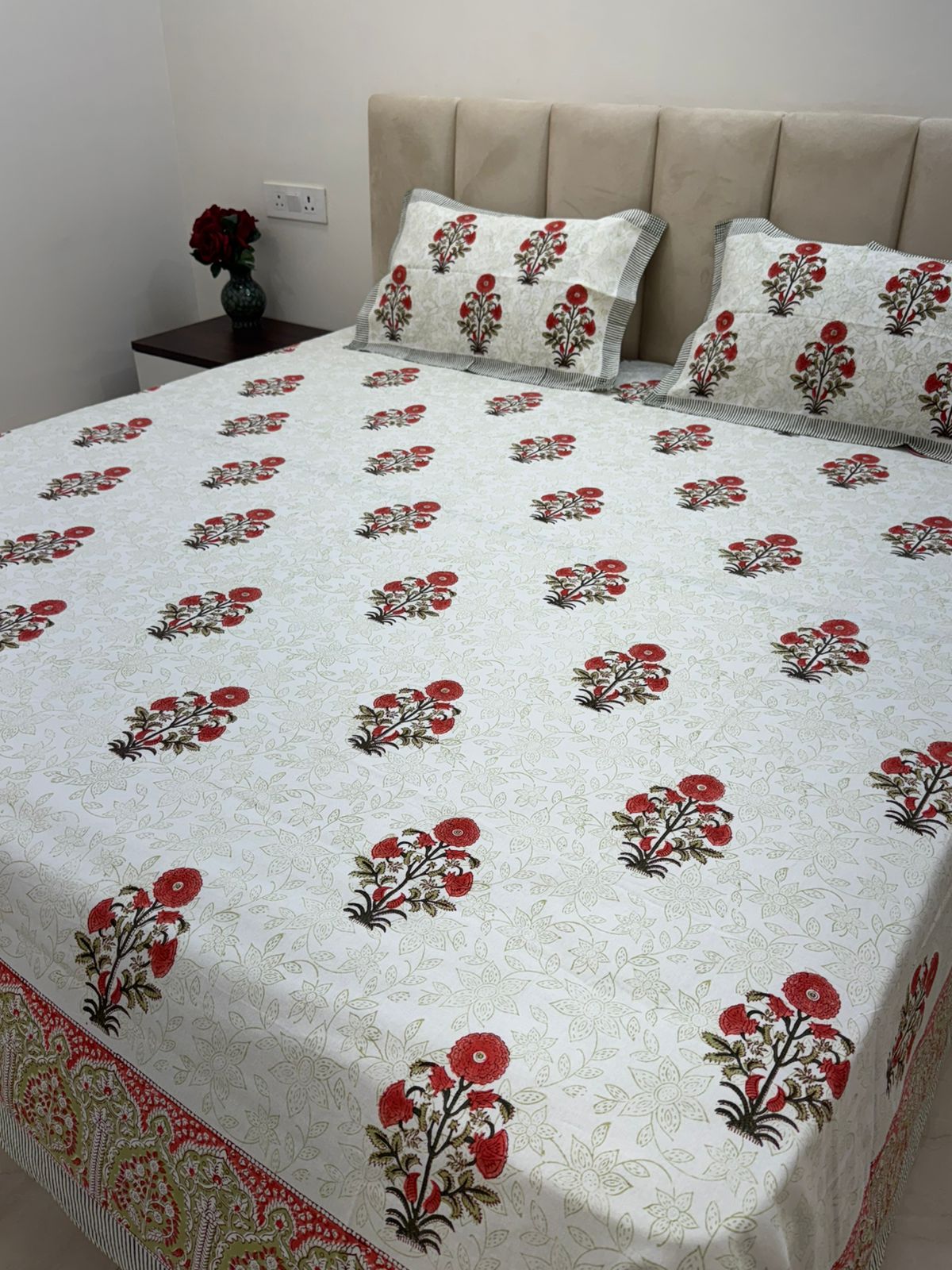 Orange Pushp Boota King Bedsheet with Pillow Covers