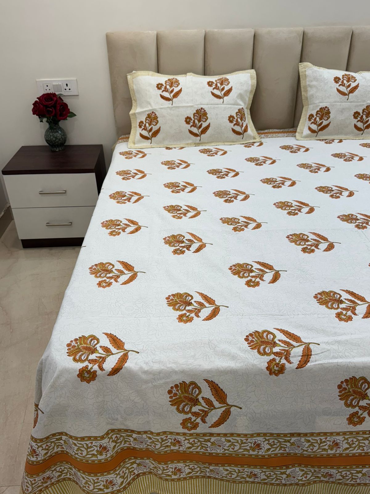 Rustic Boota King Bedsheet with Pillow Covers
