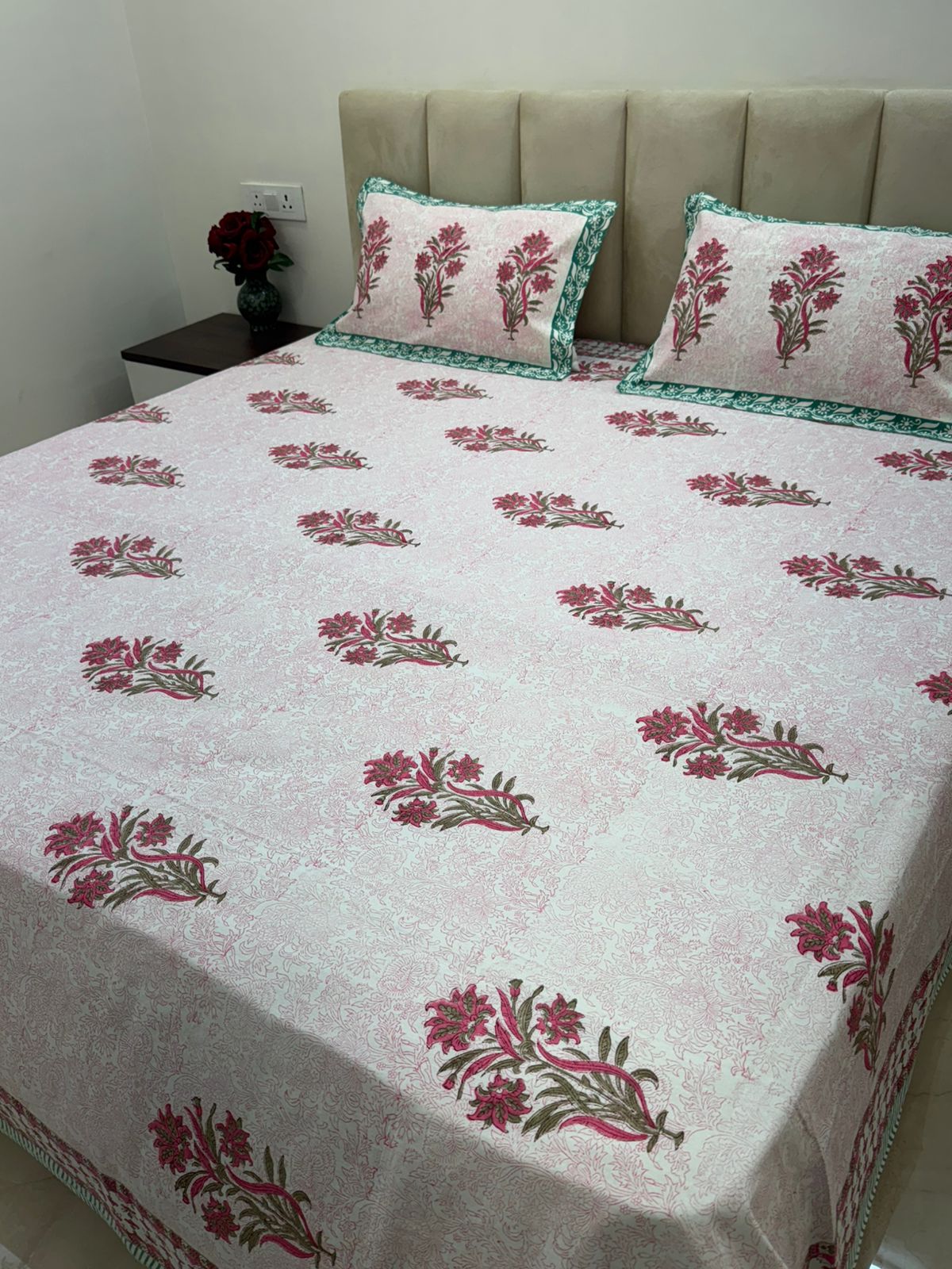 Rosy Boota Royale King Bedsheet with Pillow Covers