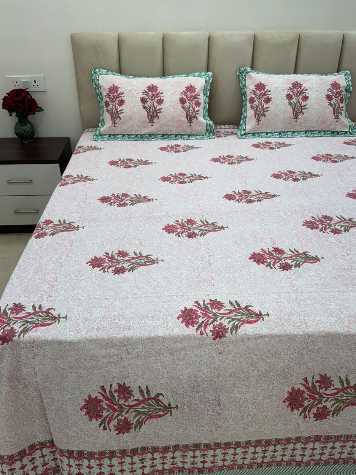 Rosy Boota Royale King Bedsheet with Pillow Covers