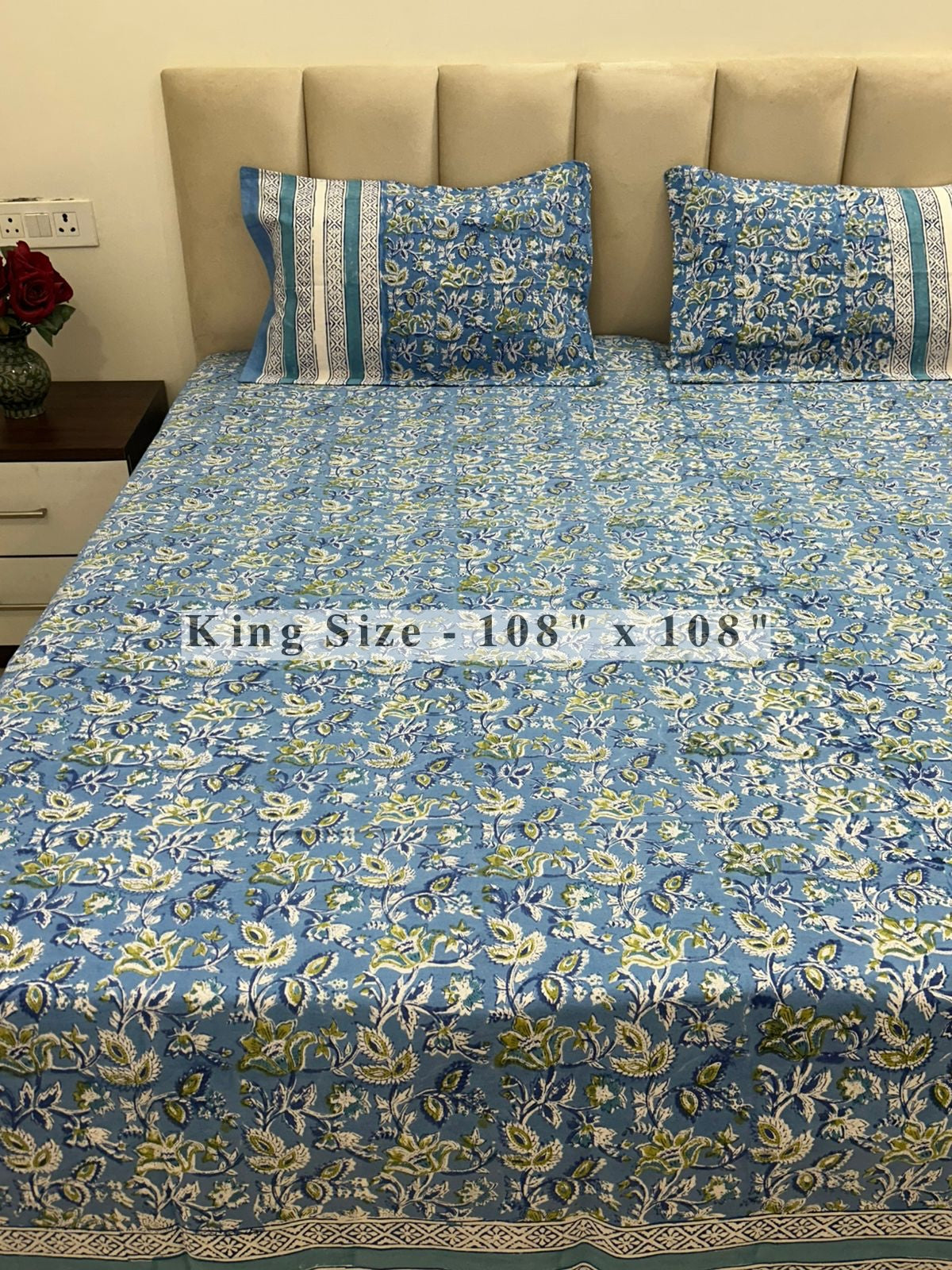 Blue Vatika King Bedsheet with Pillow Covers