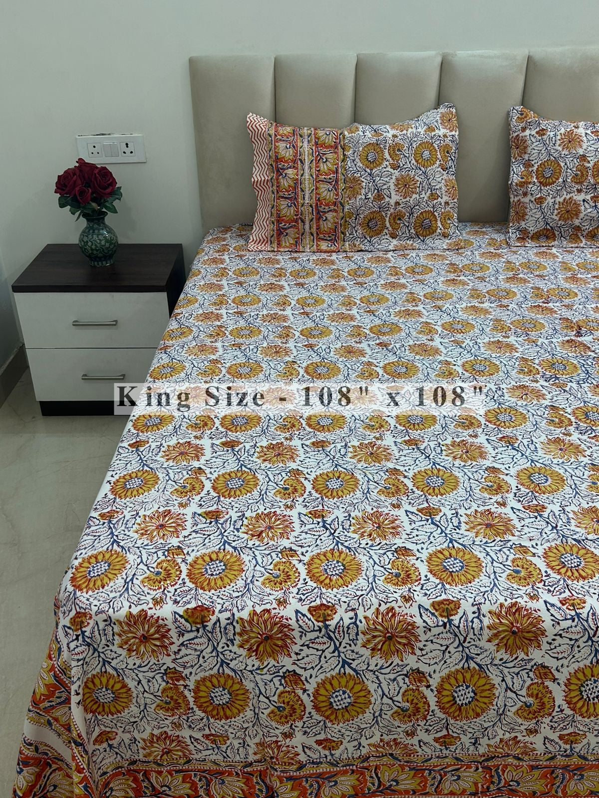 Marigold Blossoms King Bedsheet with Pillow Covers