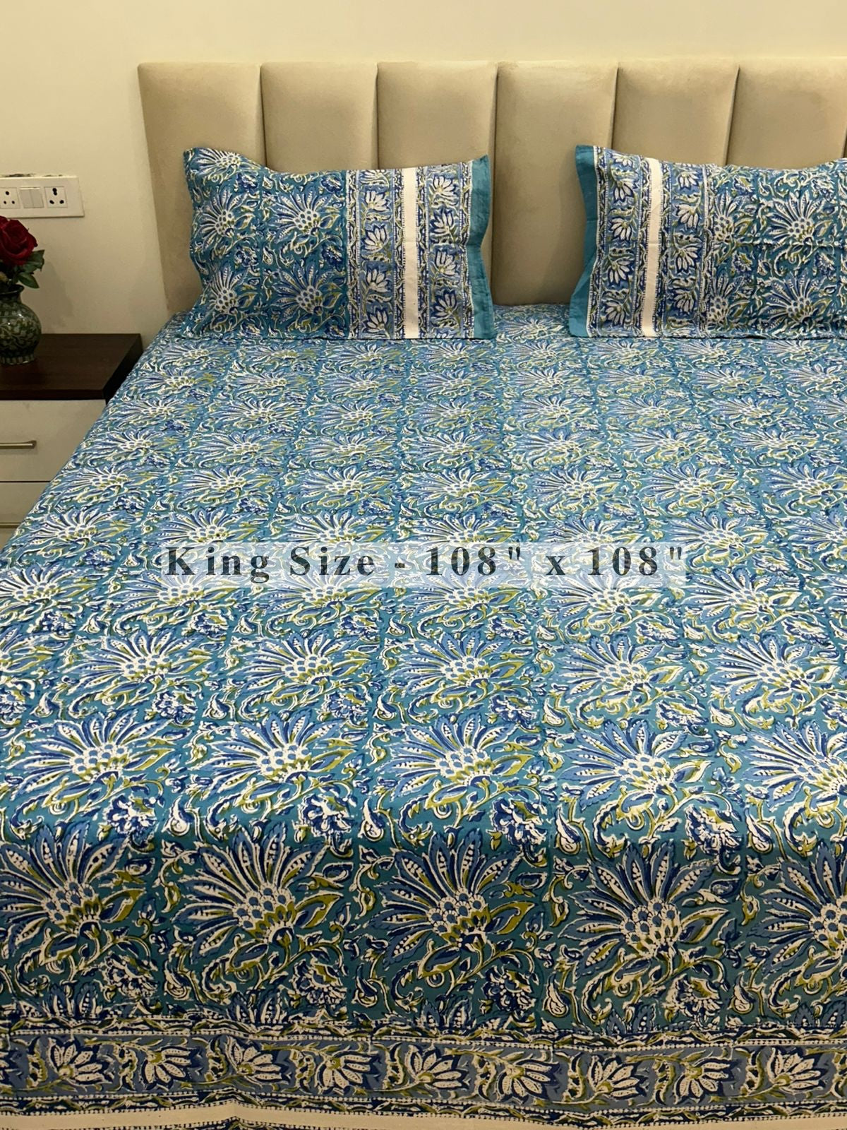 Blue Ferns King Bedsheet with Pillow Covers
