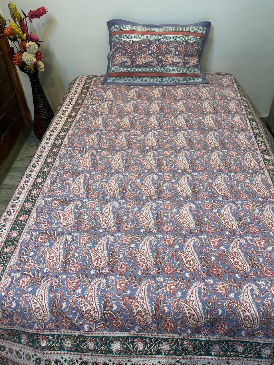 Slate Blue Paisley Single Bedsheet with Pillow Cover