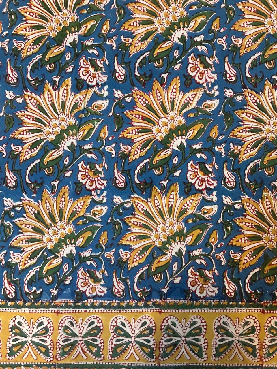Mustard Blue Blossom Single Bedsheet with Pillow Cover