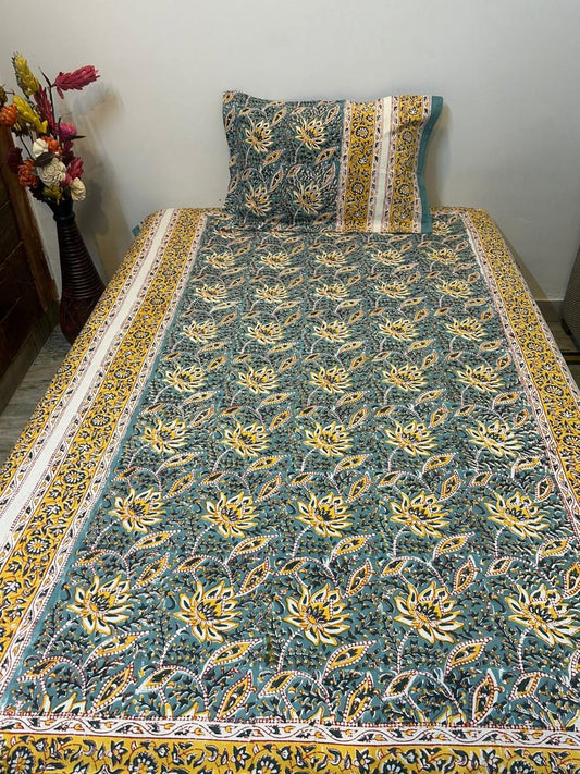 Ocean Green Fern Single Bedsheet with Pillow Cover