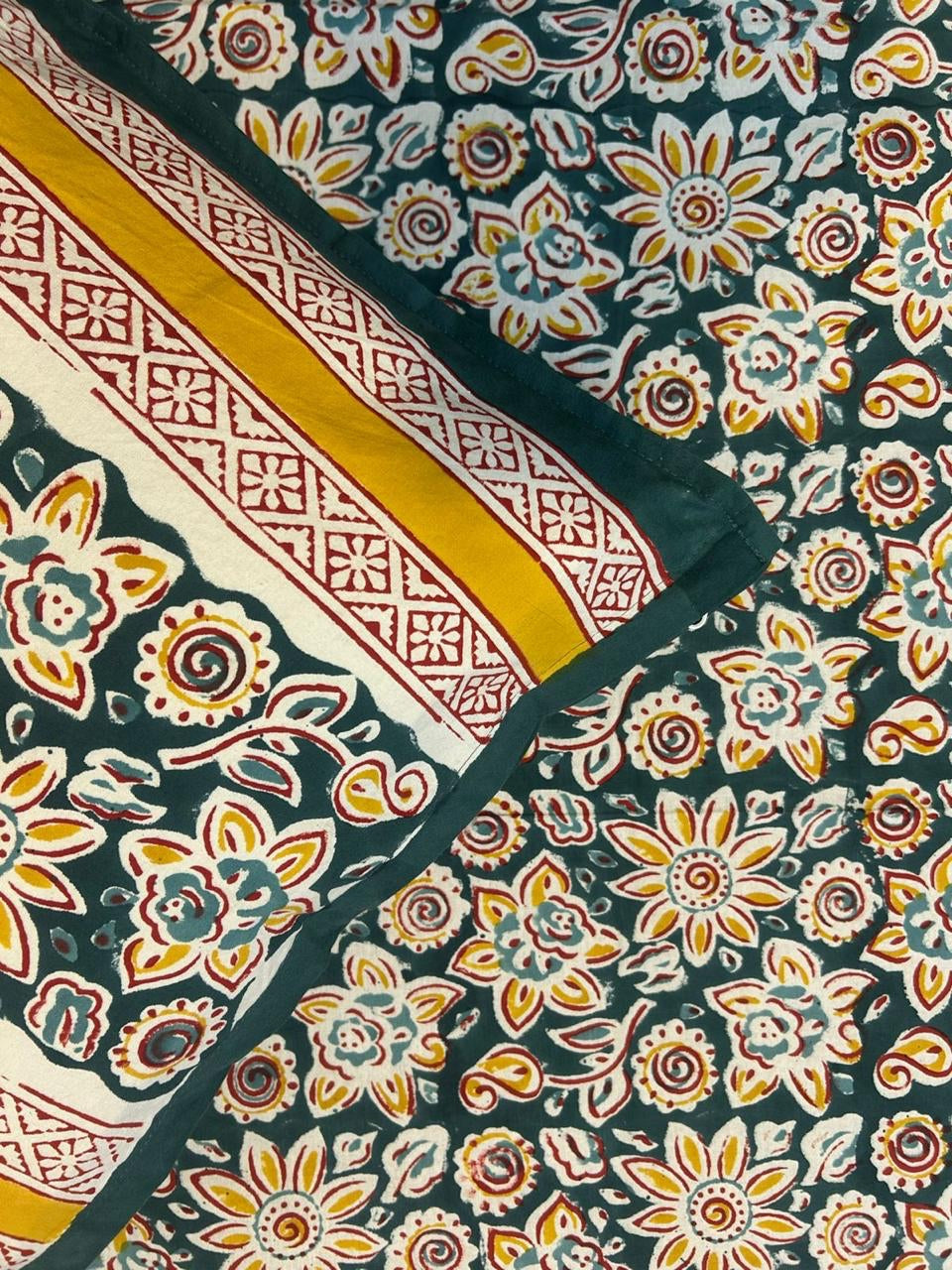 Green Yellow Florals Single Bedsheet with Pillow Cover