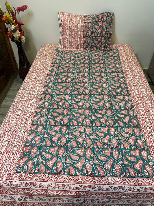 Green Shell Maze Single Bedsheet with Pillow Cover