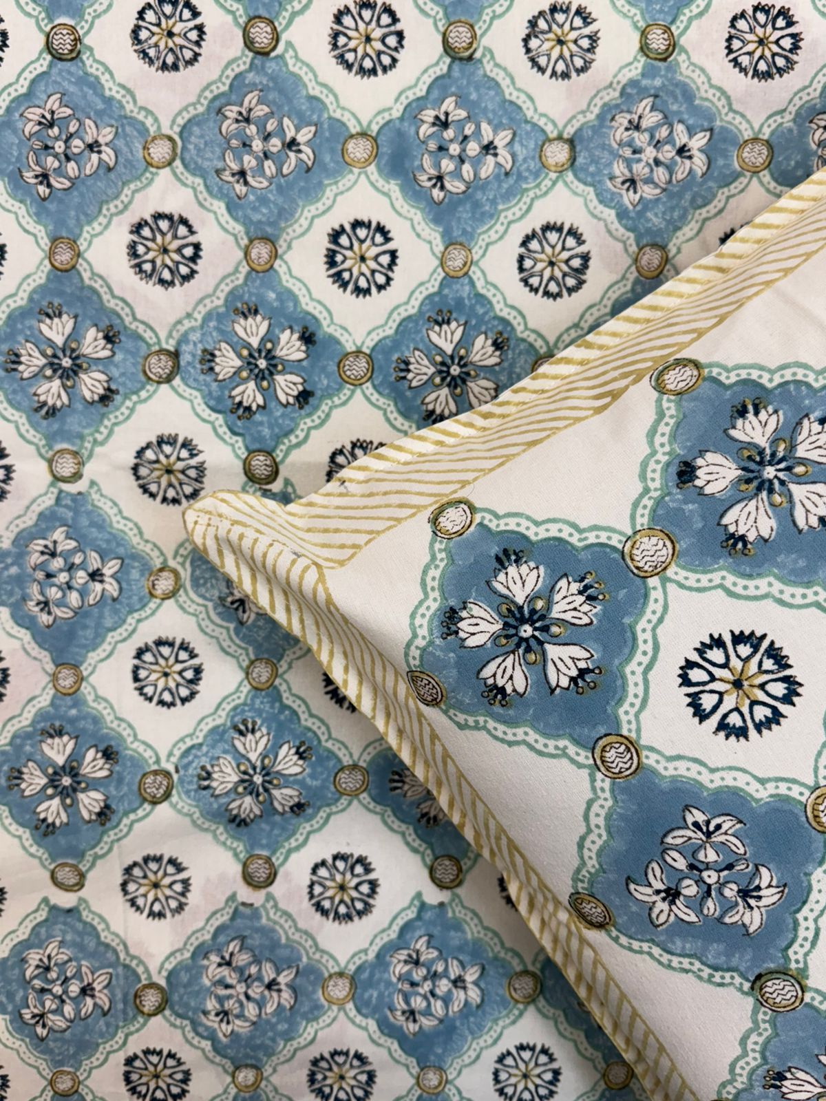 Azure Geometry Double Bedsheet with Pillow Covers