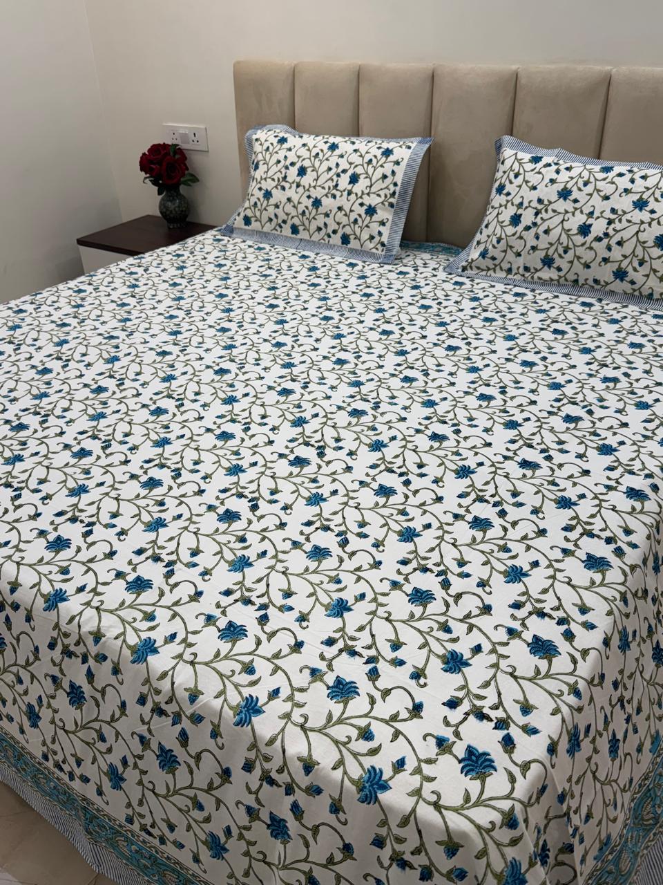 Blue Whispers Double Bedsheet with Pillow Covers
