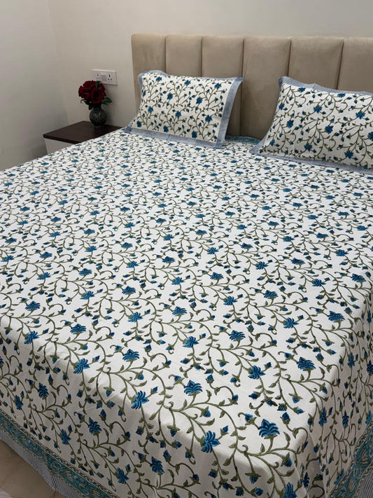 Blue Whispers Double Bedsheet with Pillow Covers