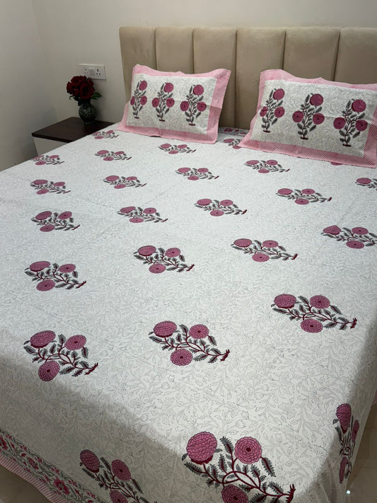 Pink Tapestry Double Bedsheet with Pillow Covers